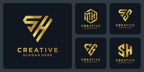 monogram initail logo design golden color.