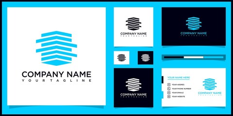 Building logo design in line art. logo design and business card 