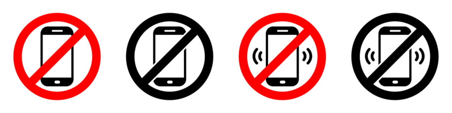 Warning sign no phone. No phone calls. Set of signs. Vector illustration.