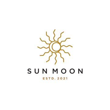 sun and moon logo icon in vintage ancient mystical gypsy bohemian design Vector line art