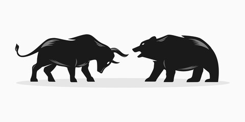 Fototapeta premium bull versus bear vector illustration, concept of stock market exchange or financial technology business, the growing and falling concept