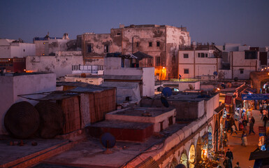 sunset over the busy old ancient city of Essaouira from above