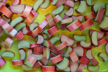 sliced rhubarb chunks in plate