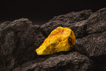 uranium ore in mine, mineral radiation concept, radioactive energy