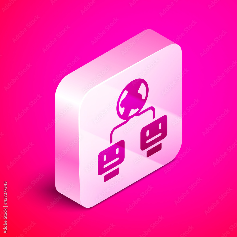 Poster isometric artificial intelligence icon isolated on pink background. machine learning, cloud computin