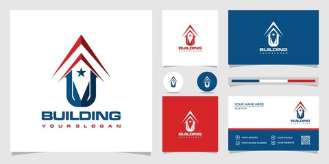 realestate and Building logo design in line art. logo design and business card set