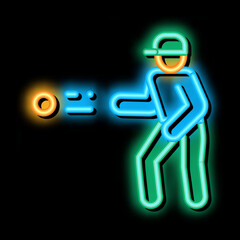 Player Throw Ball neon light sign vector. Glowing bright icon Player Throw Ball isometric sign. transparent symbol illustration