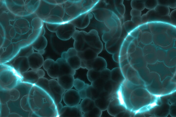 Illustrated background with simulation of human cells seen under a microscope
