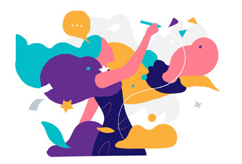 Giovane ragazza colora il cielo e le nevole