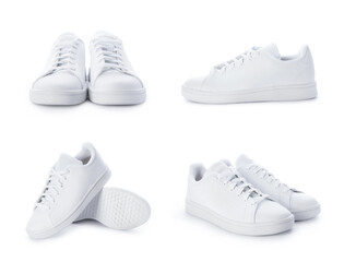 Stylish sneakers isolated on white background. Set of white sport shoes
