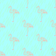 Seamless pattern with flamingo, abstract background, vector illlustration