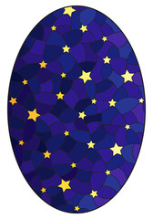 Illustration in stained glass style with abstract starry sky, oval image