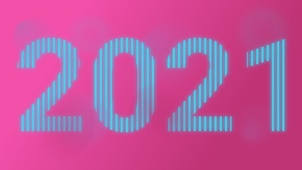 Neon 2021 Year Sign With Dreamy Look and Bright Colours. New Years Banner.