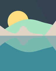 Geometric landscape generative art poster illustration