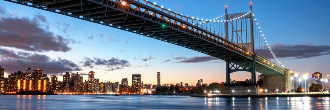 Triborough Bridge At Night, In Astoria, Queens, New York. USA