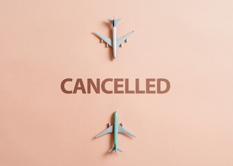 symbol of cancelled airplane flight, word 