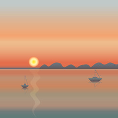 Fototapeta na wymiar colorful sunset on the seaside. ocean sunset background, vector illustration 