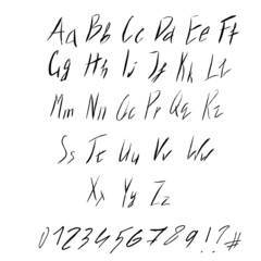 Naklejka premium Hand-drawn English alphabet and numbers.