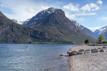 Jostedalsbreen National Park Center area on Lake Oppstrynsvatnet