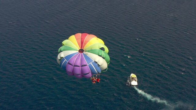 Unidentified Mother And Daughter parascending Aerial view
Drone view Close to parakiting in the red sea, Eilat Israel
