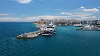 Aerial drone photo of famous port and Marina of Faliro in South Athens riviera next to Piraeus,...