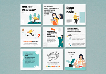 Online Delivery During Covid 19 Social Media Layout Set