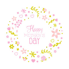 Happy Mothers Day Banner Template with Pink Spring Flowers Seamless Pattern of Circular Shape Vector Illustration