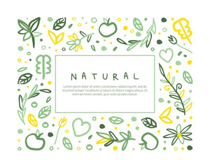 Natural Banner Template with Space for Text, Healthy Vegetarian Food, Eco Store, Farm Market, Eco Friendly Background Vector Illustration