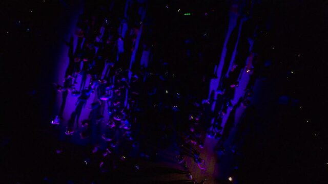 People dacing at Night Club Party Aerial view in the summer
drone view over open Dance club in Red sea Eilat Israel
