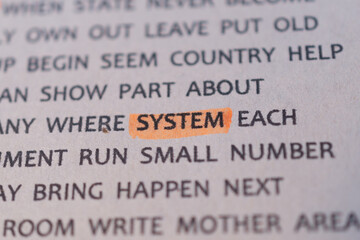 "SYSTEM" highlighted (underlined) word with a colored marker.
