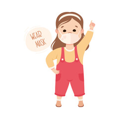 New Normal Lifestyle with Happy Girl Wearing Face Mask Vector Illustration