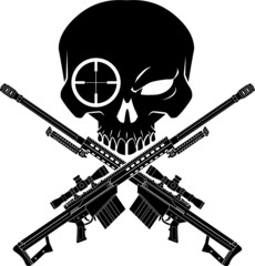 Human skull and crossed sniper rifles
 - obrazy, fototapety, plakaty