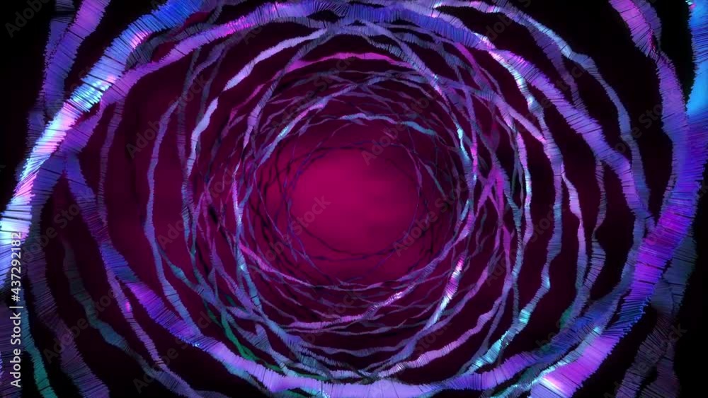Wall mural abstract background 3d shiny spiral and concentric blue structure moving, fluctuating and glittering