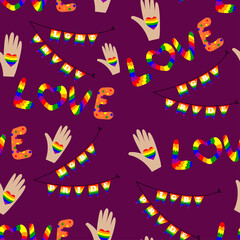 Seamless pattern for LGBT pride month. Human rights and tolerance. Concept of Gay Pride. Vector cartoon illustration