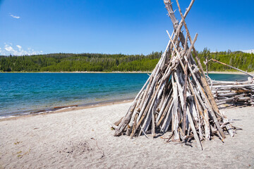 Teepee at Duck Lake in Yellowstone National Park, Wyoming, USA
