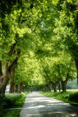 Beautiful summer alley flanked by linden trees