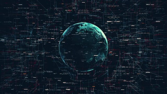 Global digital word, earth globe in space as symbol of global IT development, random numbers and others elements which creating abstract 3D information technology animation