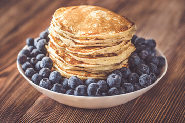 Pancakes with fresh blueberries