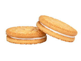 Biscuit sandwich cookies with milk creamy filling isolated on the white background