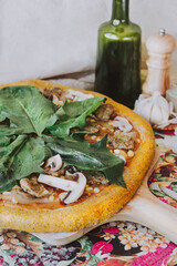 VEGAN pizza with mushrooms and  spinach