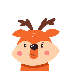 Cute deer on a white background, cartoon, vector illustration, logo