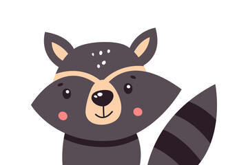 Cartoon cute raccoon on a white background, vector illustration