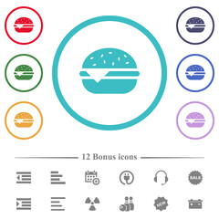 Single cheeseburger flat color icons in circle shape outlines