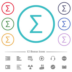 Sum symbol flat color icons in circle shape outlines