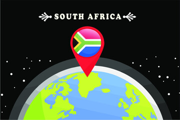 South Africa Flag in the location mark on the globe