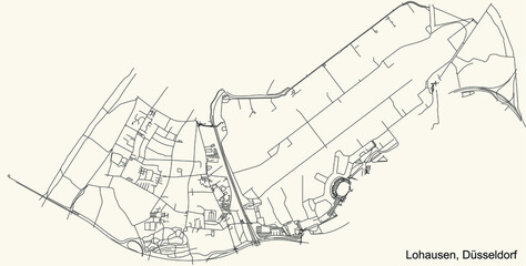 Black simple detailed street roads map on vintage beige background of the quarter Lohausen Stadtteil of Düsseldorf, Germany