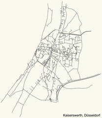 Black simple detailed street roads map on vintage beige background of the quarter Kaiserswerth Stadtteil of Düsseldorf, Germany