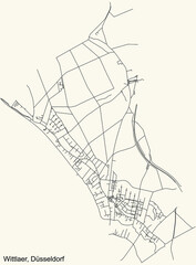 Black simple detailed street roads map on vintage beige background of the quarter Wittlaer Stadtteil of Düsseldorf, Germany
