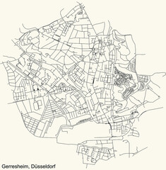 Black simple detailed street roads map on vintage beige background of the quarter Gerresheim Stadtteil of Düsseldorf, Germany