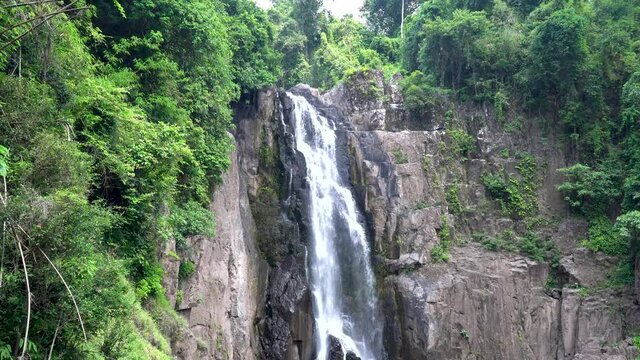 Haew Narok Waterfall is beautiful in the forest area of Khao Yai. Above the waterfall is a path through the forest elephants. So those animals die every year. Khao Yai National Park, Thailand 2021